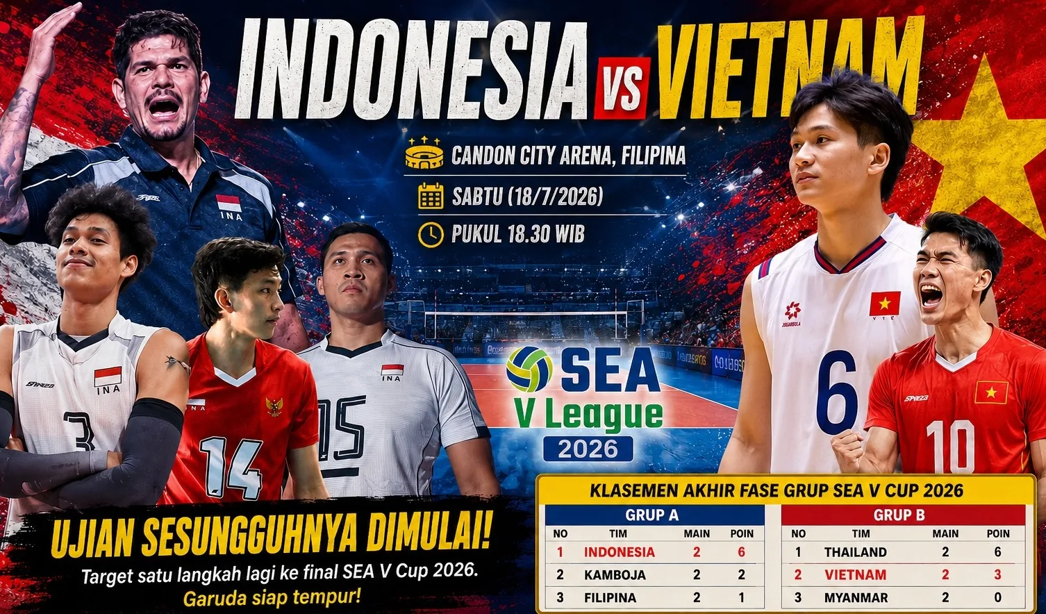 Jadwal Siaran Langsung Indonesia vs Kamboja di Final SEA V Cup