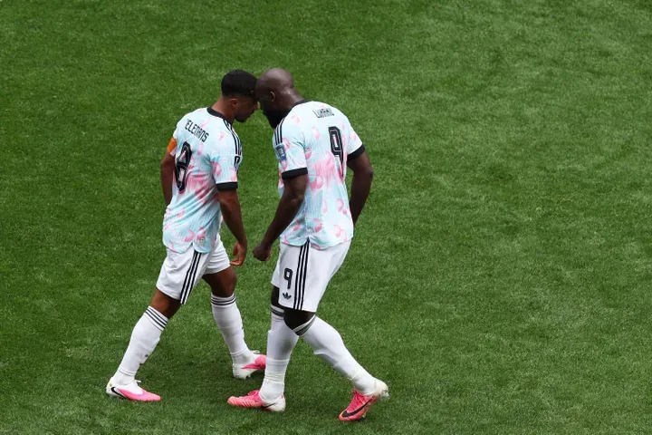 Belgium's Youri Tielemans, left, celebrates with Belgium's Romelu Lukaku after scoring his side's second goal against Senegal during the World Cup round of 32 soccer match in Seattle, Wednesday, July 1, 2026. (AP Photo/Maddy Grassy)