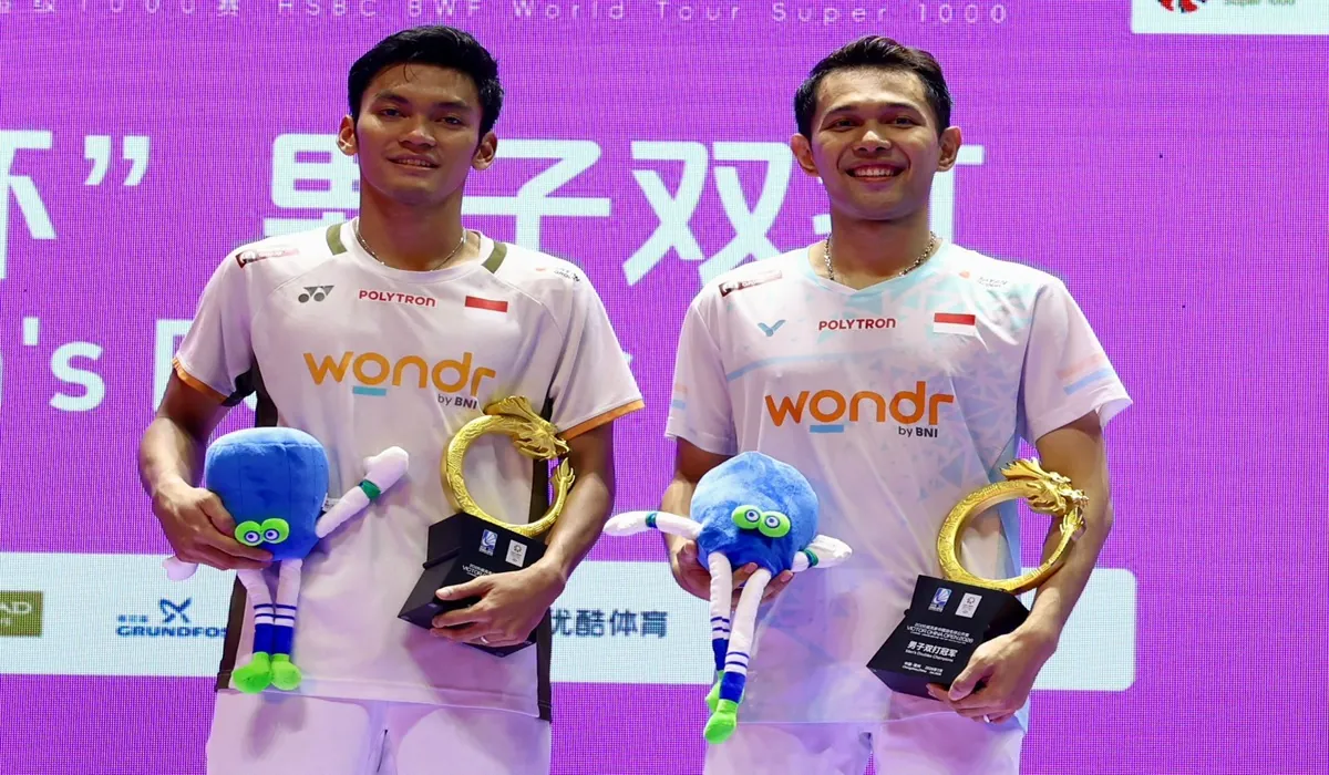 Ganda putra Indonesia Fajar Alfian/Muhammad Shohibul Fikri berhasil mempertahankan gelar Tiongkok Terbuka 2026